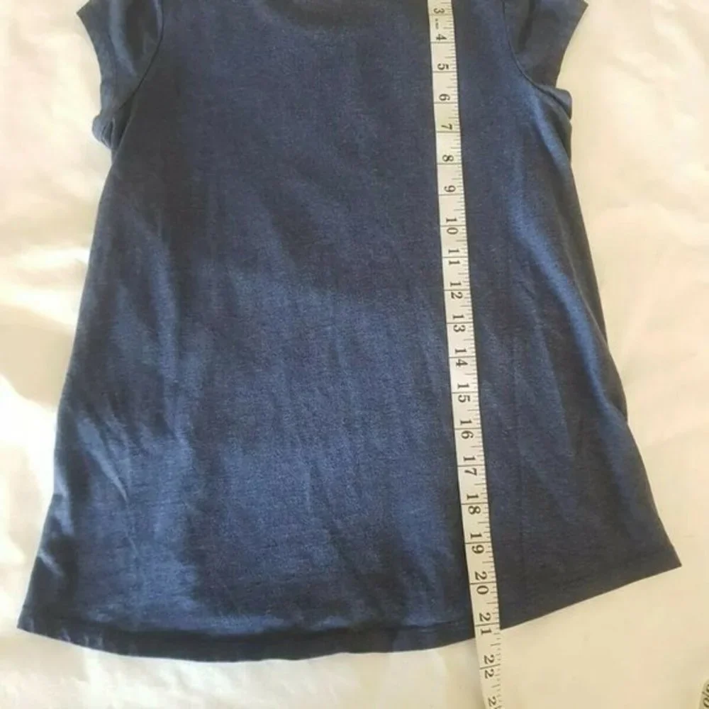 Girls Sz 7-8 Blue Blouse Top Front Overlay knit Crochet Short Sleeve Size Small